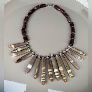Handmade Tribal Style Sea Urchin Spine and Jasper Stone Beaded Chunky Necklace